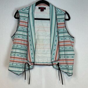 Rock and Roll Cowgirl Vest Womens XL Multicolor Serape Striped Concho Open Front